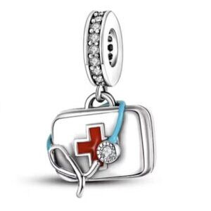 Sterling Silver Doctor's Medical Bag with Stethoscope Dangle Charm